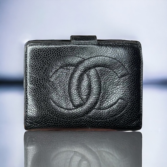Authentic CHANEL Mini Black Caviar Leather Timeless Kisslock Compact Wallet RARE - Picture 13 of 16